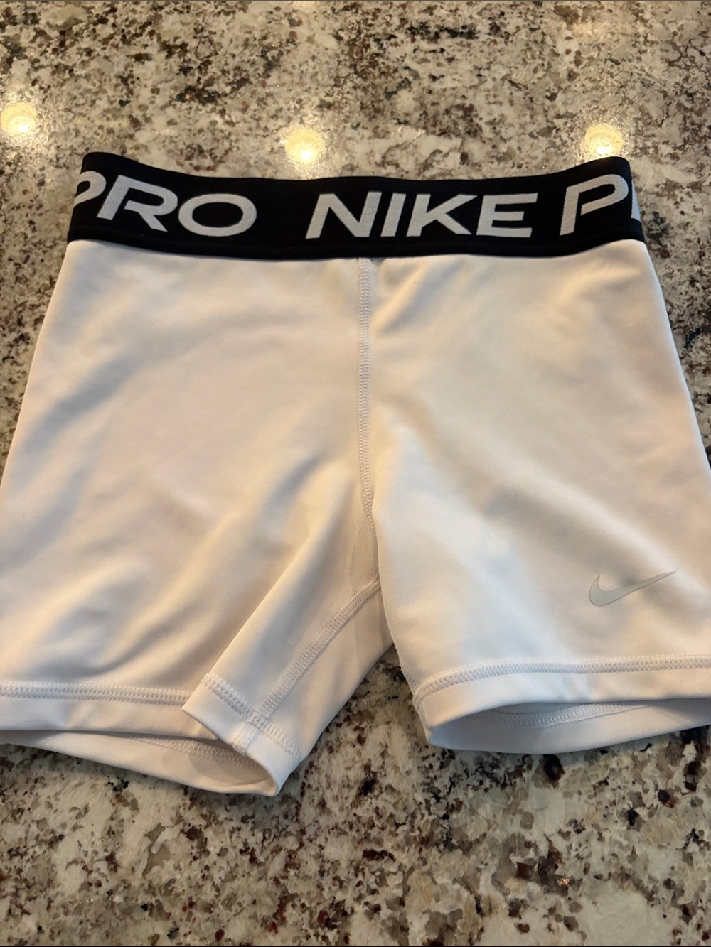 Nike Pro White Girl's Bike Shorts with Black Logo Waistband